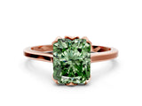 Rose gold Fancy Green Radiant Cut Diamond Solitaire Ring with Flower Prong Setting and Classic Band_81