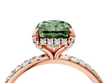Rose gold Fancy Green Radiant Cut Diamond Solitaire Ring with Four-Prong Setting and Pavé Band_7