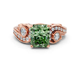 Rose gold Fancy Green Radiant Cut Diamond Solitaire Ring with Milgrain Pavé Band and Four-Prong Setting_153