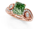 Rose gold Fancy Green Radiant Cut Diamond Solitaire Ring with Milgrain Pavé Band and Four-Prong Setting_154