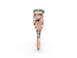 Rose gold Fancy Green Radiant Cut Diamond Solitaire Ring with Milgrain Pavé Band and Four-Prong Setting_155