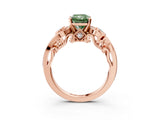 Rose gold Fancy Green Radiant Cut Diamond Solitaire Ring with Milgrain Pavé Band and Four-Prong Setting_156