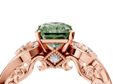 Rose gold Fancy Green Radiant Cut Diamond Solitaire Ring with Milgrain Pavé Band and Four-Prong Setting_157
