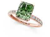 Rose gold Fancy Green Radiant Cut Diamond Solitaire Ring with Pavé Band and Hidden Halo_21