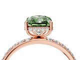 Rose gold Fancy Green Radiant Cut Diamond Solitaire Ring with Pavé Band and Hidden Halo_24