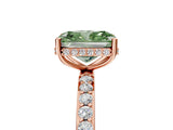 Rose gold Fancy Green Radiant Cut Diamond Solitaire Ring with Pavé Band and Hidden Halo_25