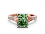 Rose gold Fancy Green Radiant Cut Diamond Solitaire Ring with Pavé Band and Prong Setting_12
