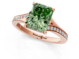 Rose gold Fancy Green Radiant Cut Diamond Solitaire Ring with Pavé Band and Prong Setting_13