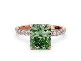 Rose gold Fancy Green Radiant Cut Diamond Solitaire Ring with Pave Band and Four Prong Setting_72