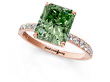 Rose gold Fancy Green Radiant Cut Diamond Solitaire Ring with Pave Band and Four Prong Setting_73
