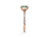 Rose gold Fancy Green Radiant Cut Diamond Solitaire Ring with Pave Band and Four Prong Setting_74
