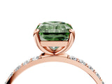 Rose gold Fancy Green Radiant Cut Diamond Solitaire Ring with Pave Band and Four Prong Setting_76