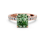Rose gold Fancy Green Radiant Cut Diamond Solitaire Ring with Round  Pavé Band and Four-Prong Setting_44