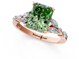 Rose gold Fancy Green Radiant Cut Diamond Solitaire Ring with Side Stones and Four-Prong Setting_57