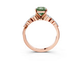 Rose gold Fancy Green Radiant Cut Diamond Solitaire Ring with Side Stones and Four-Prong Setting_59