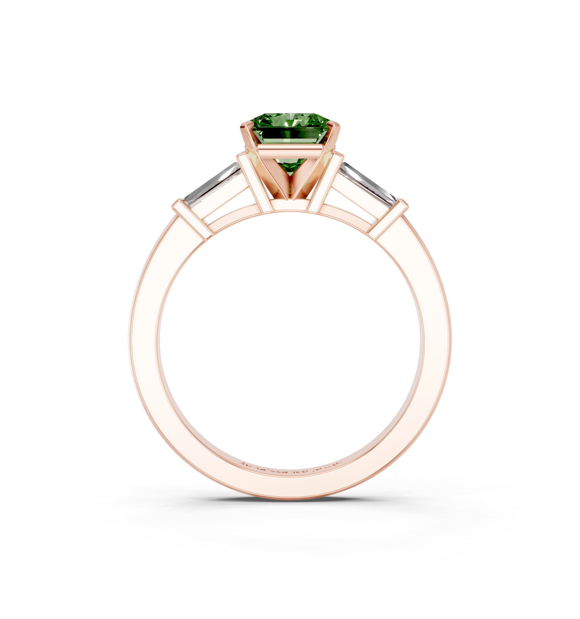 Rose gold Fancy Green Radiant  Cut Diamond Solitaire Ring with Tapered Baguette Accents and Four-Prong Setting_5