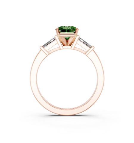 Rose gold Fancy Green Radiant  Cut Diamond Solitaire Ring with Tapered Baguette Accents and Four-Prong Setting_5