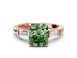 Rose gold Fancy Green Radiant  Cut Diamond Solitaire Ring with Tapered Baguette Accents and Four-Prong Setting_75