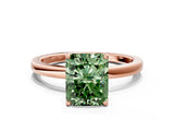 Rose gold Fancy Green Radiant Cut Diamond Solitaire Ring with Thin Band and Prong Setting_12