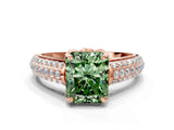 Rose gold Fancy Green Radiant Cut Diamond Solitaire Ring with Three-Row Pavé Band and Four-Prong Setting_36