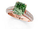 Rose gold Fancy Green Radiant Cut Diamond Solitaire Ring with Three-Row Pavé Band and Four-Prong Setting_37