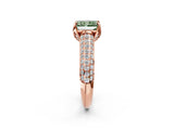 Rose gold Fancy Green Radiant Cut Diamond Solitaire Ring with Three-Row Pavé Band and Four-Prong Setting_38