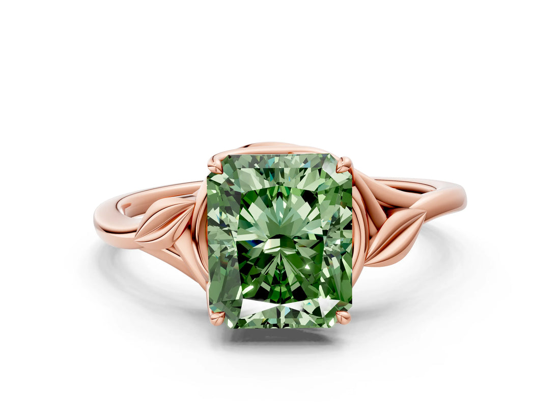 Rose gold Fancy Green Radiant Cut Diamond Solitaire Ring with Twist Band and Four-Prong Setting_73