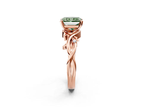 Rose gold Fancy Green Radiant Cut Diamond Solitaire Ring with Twisted Band and Prong Setting_206