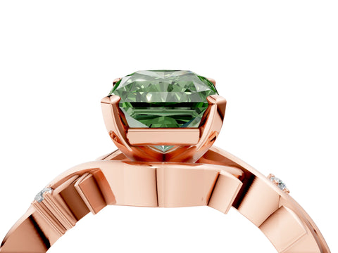 Rose gold Fancy Green Radiant Cut Diamond Solitaire Ring with Twisted Band and Prong Setting_208