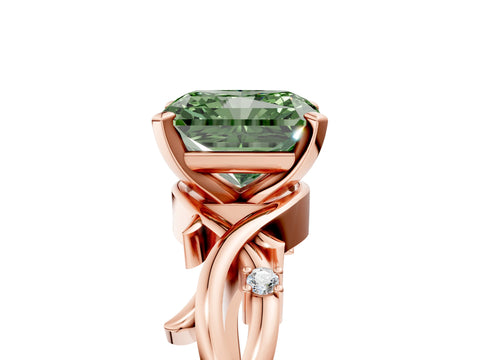 Rose gold Fancy Green Radiant Cut Diamond Solitaire Ring with Twisted Band and Prong Setting_209