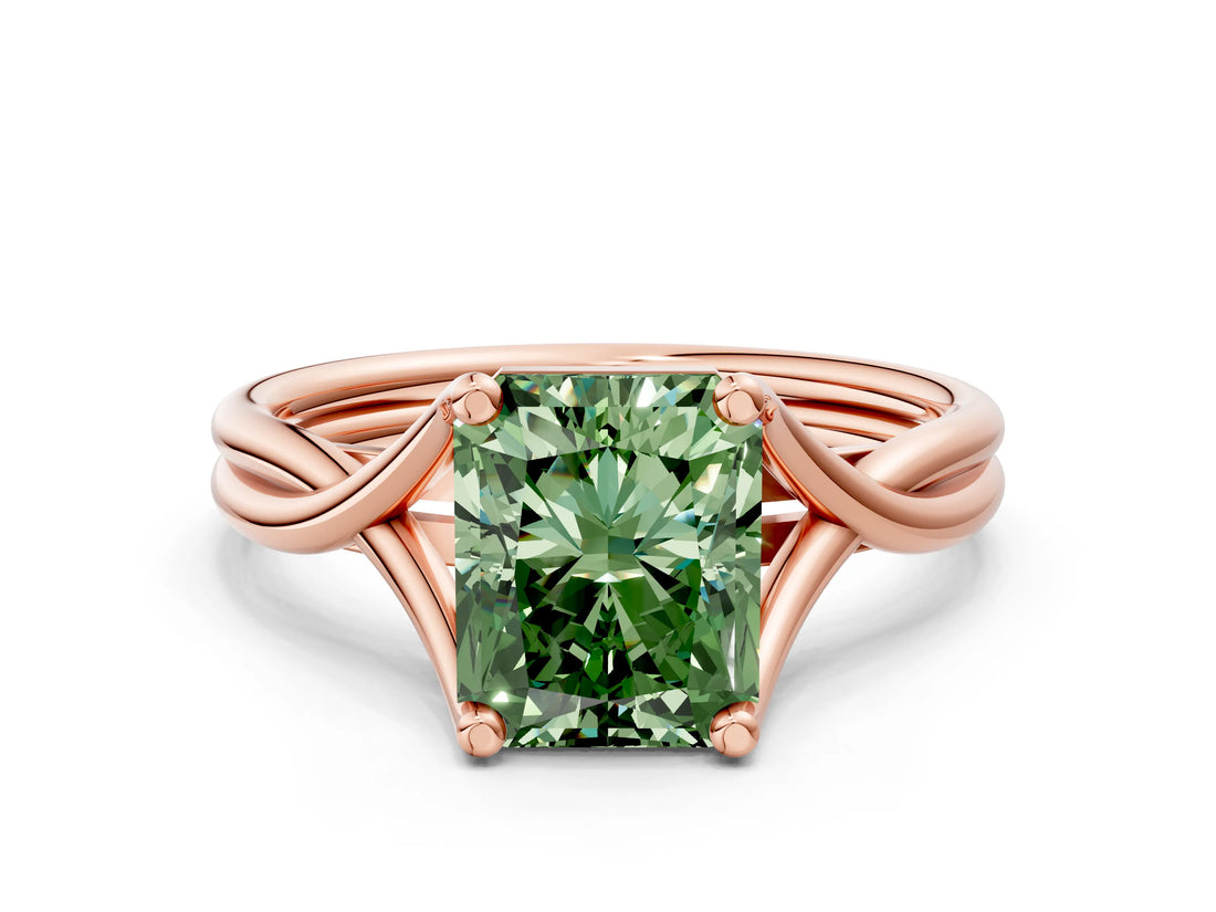Rose gold Fancy Green Radiant Cut Diamond Solitaire Twist Band Prong Setting Ring_55