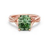 Rose gold Fancy Green Radiant Cut Diamond Solitaire Twist Band Prong Setting Ring_55