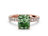 Rose gold Fancy Green Radiant  Cut Diamond Solitaire with Pave Band and Four-Prong Setting 1