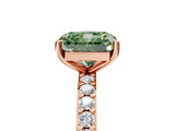 Rose gold Fancy Green Radiant  Cut Diamond Solitaire with Pave Band and Four-Prong Setting