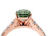 Rose gold Fancy Green Radiant  Cut Diamond Solitaire with Pave Band and Four-Prong Setting_148