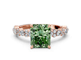 Rose gold Fancy Green Radiant Cut Diamond Solitaire with Side Stones, Pave Band, Four-Prong Setting_102