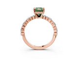 Rose gold Fancy Green Radiant Cut Diamond Solitaire with Side Stones, Pave Band, Four-Prong Setting_105