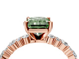 Rose gold Fancy Green Radiant Cut Diamond Solitaire with Side Stones, Pave Band, Four-Prong Setting_106