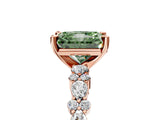 Rose gold Fancy Green Radiant Cut Diamond Solitaire with Side Stones, Pave Band, Four-Prong Setting_107