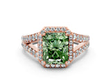 Rose gold Fancy Green Radiant Cut Diamond Split Shank Halo Ring with Four-Prong Setting_57