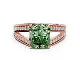 Rose gold Fancy Green Radiant Cut Diamond Split Shank Ring with Pavé Band and Four-Prong Setting_58