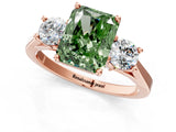 Rose gold Fancy Green Radiant Cut Diamond Three-Stone Engagement Ring with Prong Setting and Pavé Band_1