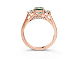Rose gold Fancy Green Radiant Cut Diamond Three-Stone Engagement Ring with Prong Setting and Pavé Band_3