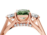Rose gold Fancy Green Radiant Cut Diamond Three-Stone Engagement Ring with Prong Setting and Pavé Band_4