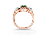Rose gold Fancy Green Radiant Cut Diamond Three-Stone Halo Ring with Prong Setting and Pavé Accents_3