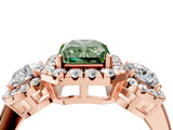 Rose gold Fancy Green Radiant Cut Diamond Three-Stone Halo Ring with Prong Setting and Pavé Accents_4
