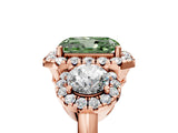 Rose gold Fancy Green Radiant Cut Diamond Three-Stone Halo Ring with Prong Setting and Pavé Accents_5