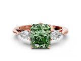 Rose gold Fancy Green Radiant Cut Diamond Three-Stone Ring with Pear Side Stones and Four-Prong Setting_72