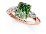 Rose gold Fancy Green Radiant Cut Diamond Three-Stone Ring with Pear Side Stones and Four-Prong Setting_73