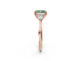 Rose gold Fancy Green Radiant Cut Diamond Three-Stone Ring with Pear Side Stones and Four-Prong Setting_74